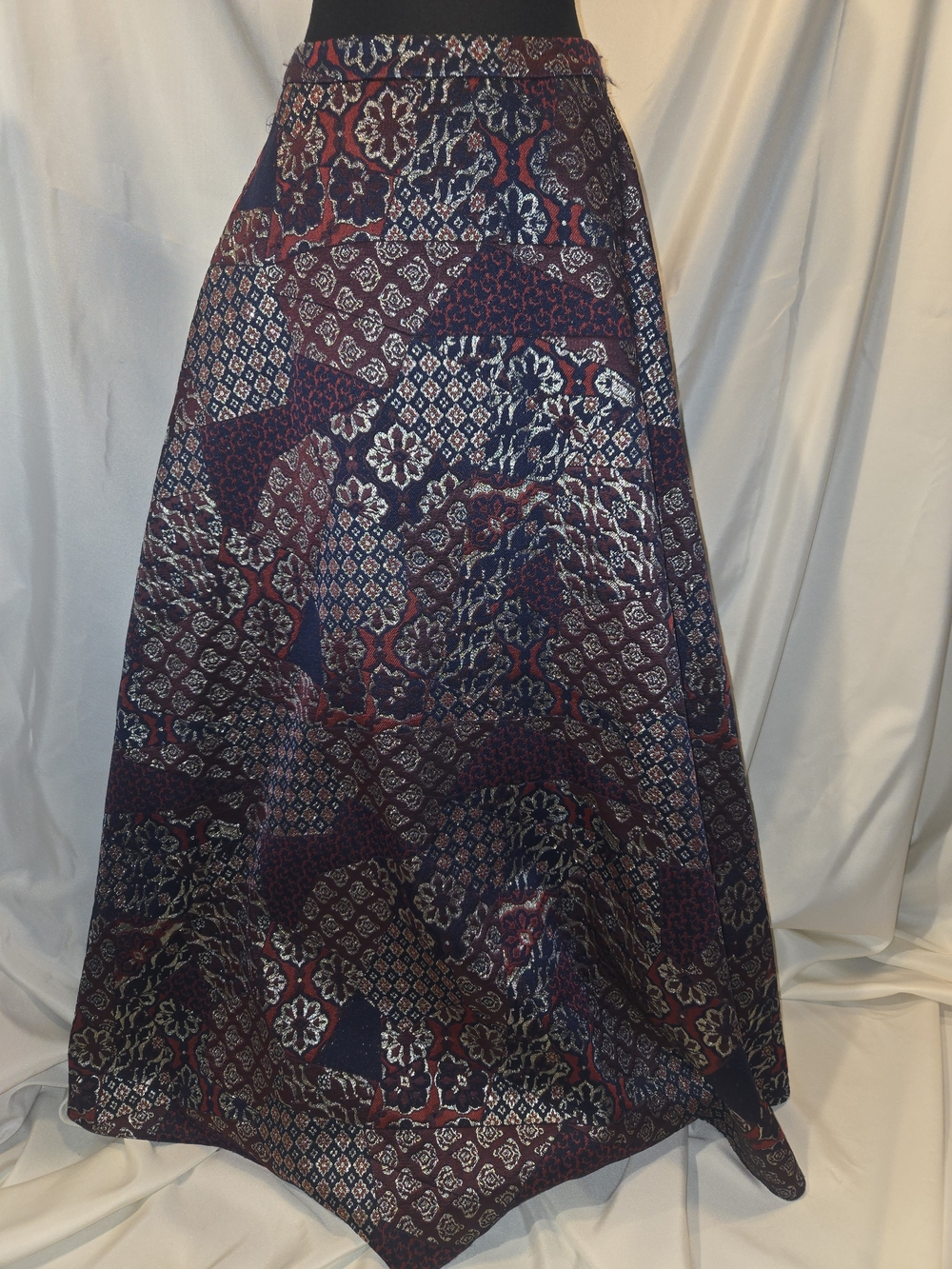 Anthropologie Burgundy & Navy Patchwork A-Line Maxi Skirt